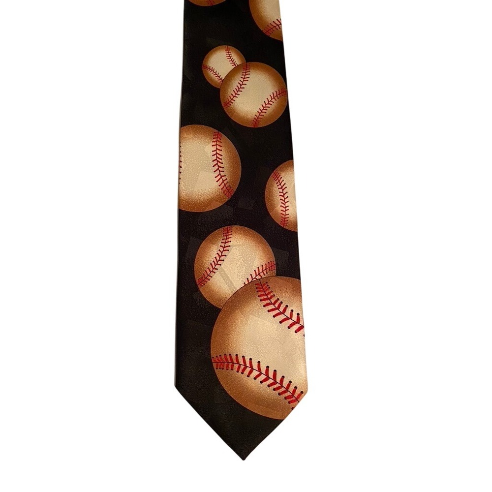 Uomo Venetto Mens Baseball Sports Novelty Necktie Black Microfiber 4 Inch Width